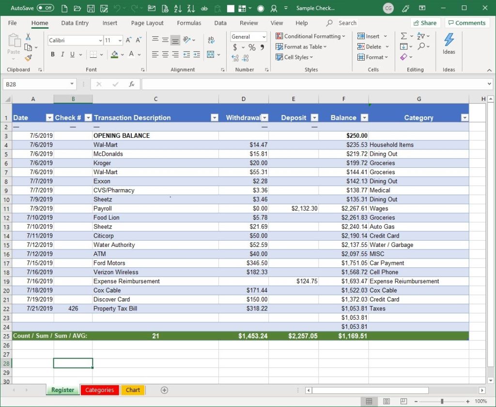 A Better Microsoft Excel Checkbook Spreadsheet Life After 40