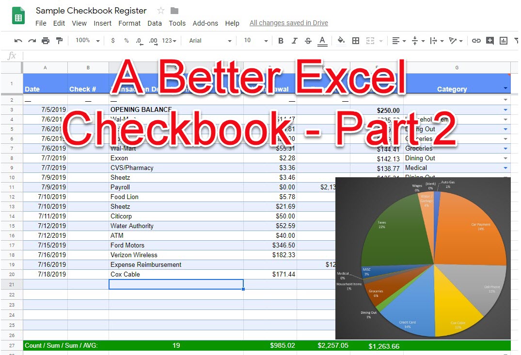 A Better Microsoft Excel Checkbook Spreadsheet Part 2 Life After 40 